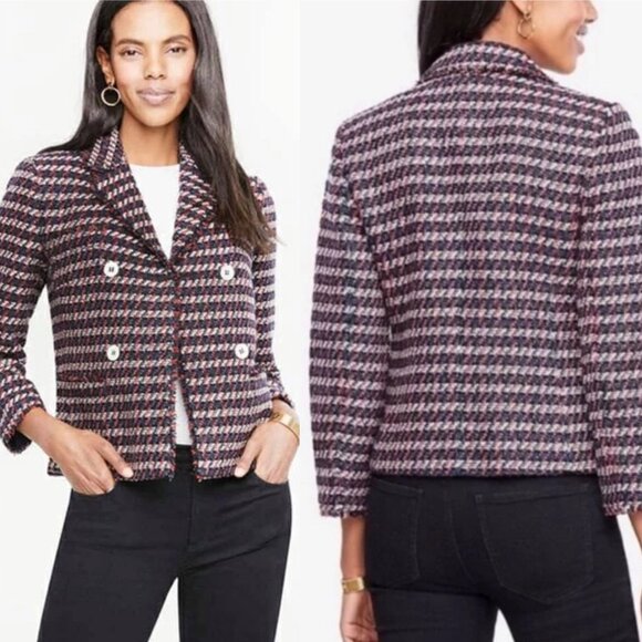 Women's Ann Taylor Fringe Red White and Blue Tweed Blazer, size 8 - Picture 1 of 16